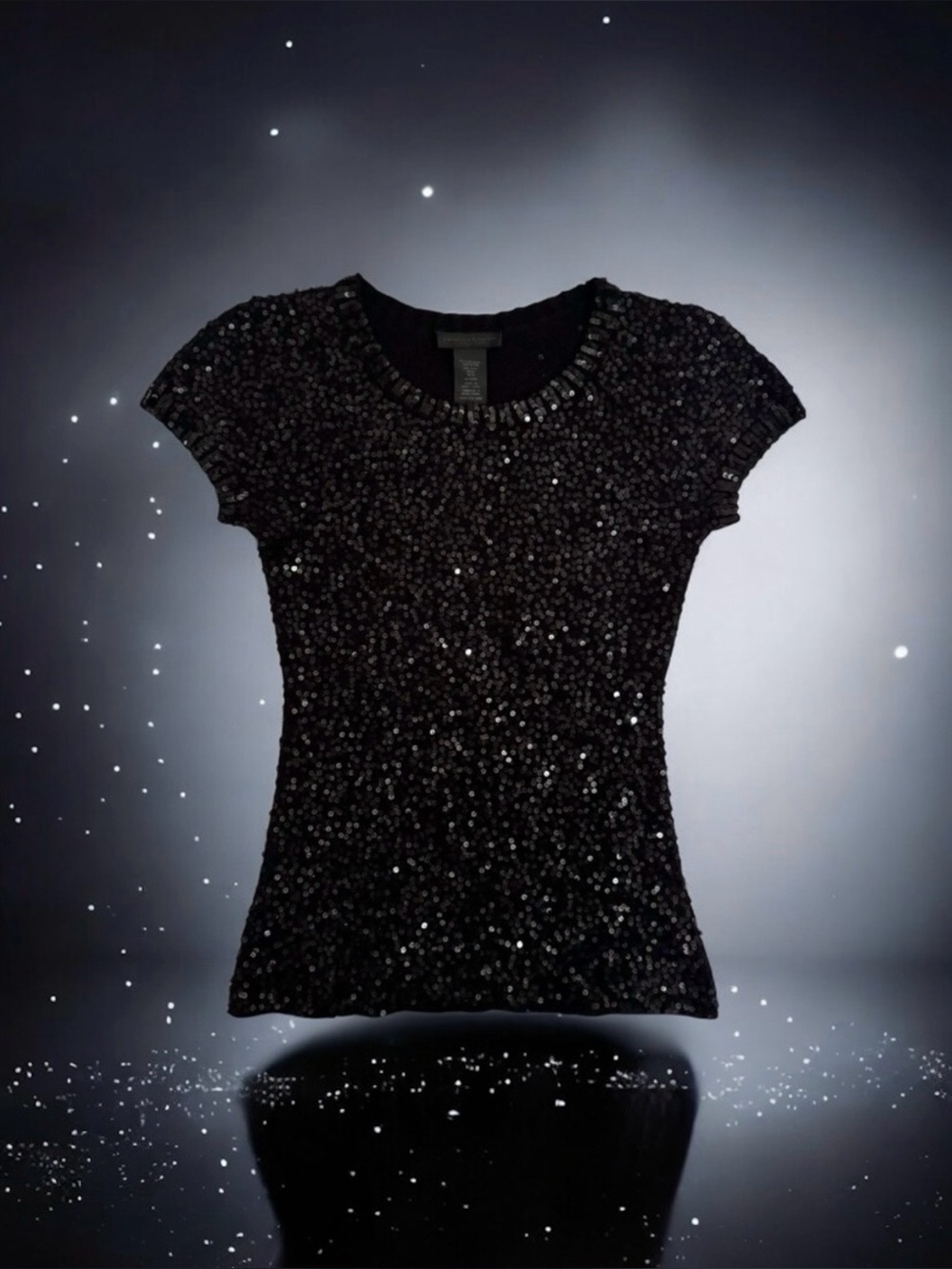 💗DONNA KARAN Collection Cashmere-Silk Sequins Embellished Sweater, BLACK, SMALL